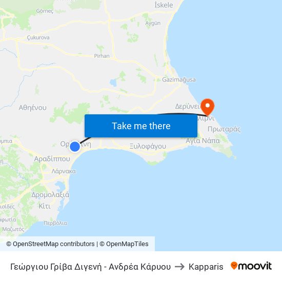 Γεώργιου Γρίβα Διγενή - Ανδρέα Κάρυου to Kapparis map