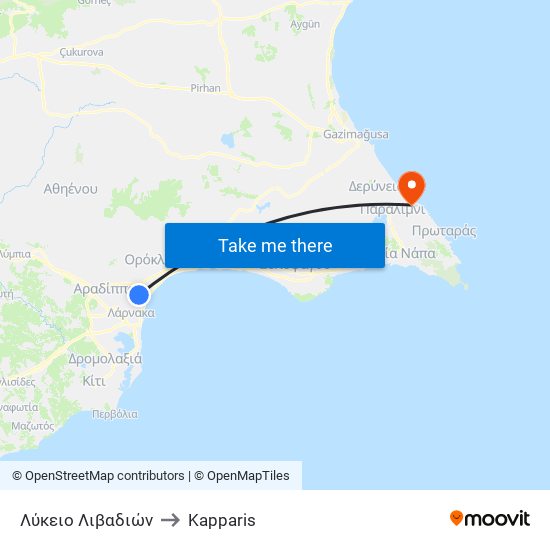 Λύκειο Λιβαδιών to Kapparis map