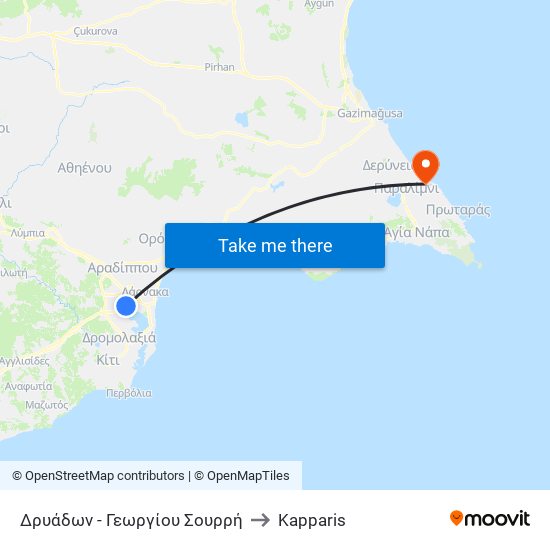 Δρυάδων - Γεωργίου Σουρρή to Kapparis map