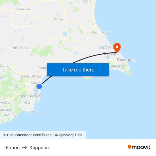 Ερμού to Kapparis map