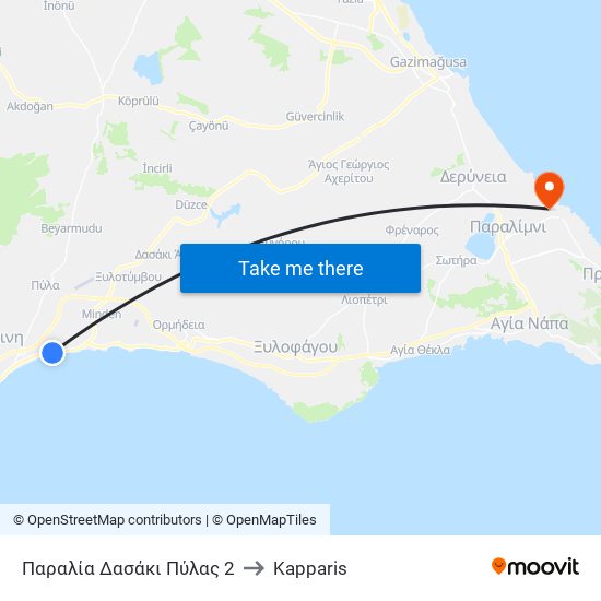 Παραλία Δασάκι Πύλας 2 to Kapparis map