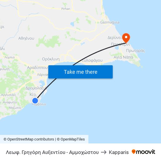 Λεωφ. Γρηγόρη Αυξεντίου - Αμμοχώστου to Kapparis map
