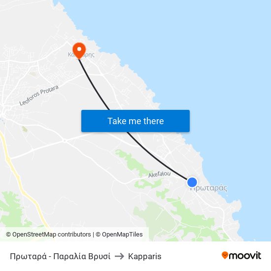 Πρωταρά - Παραλία Βρυσί to Kapparis map