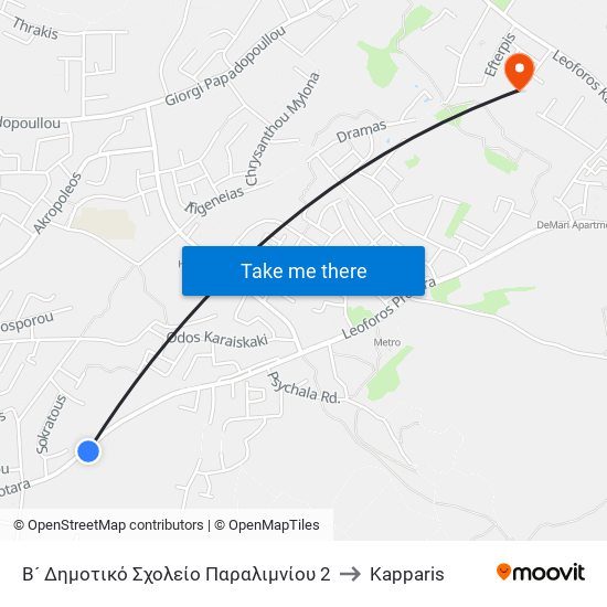 Β´ Δημοτικό Σχολείο Παραλιμνίου 2 to Kapparis map