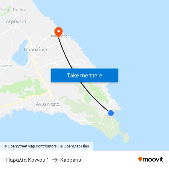 Παραλία Κόννου 1 to Kapparis map