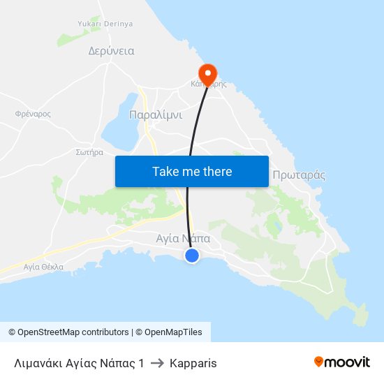 Λιμανάκι Αγίας Νάπας 1 to Kapparis map