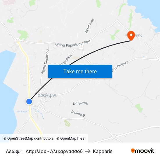 Λεωφ. 1 Απριλίου - Αλικαρνασσού to Kapparis map