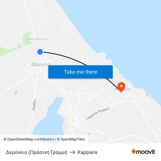 Δερύνεια (Πράσινη Γραμμή to Kapparis map