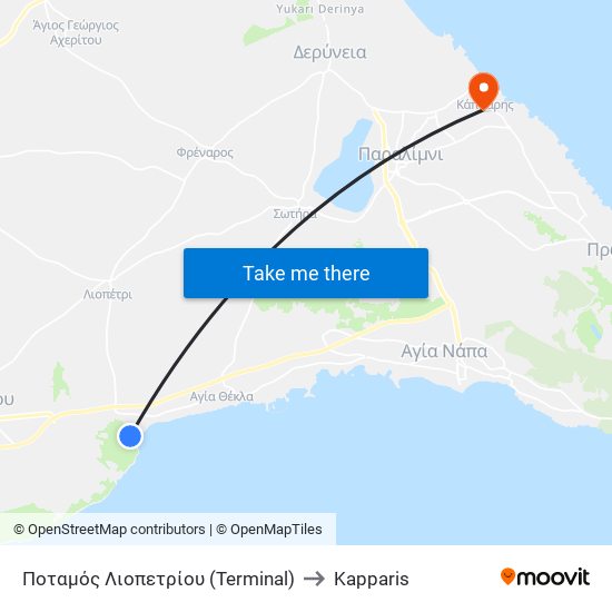 Ποταμός Λιοπετρίου (Terminal) to Kapparis map