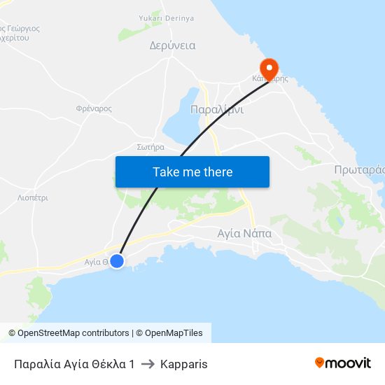 Παραλία Αγία Θέκλα 1 to Kapparis map