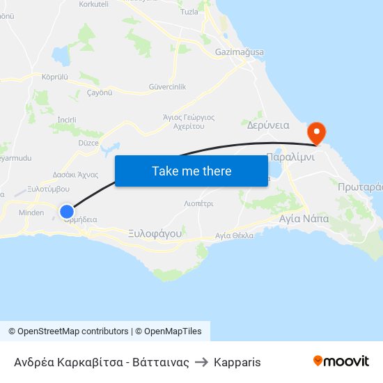 Ανδρέα Καρκαβίτσα - Βάτταινας to Kapparis map