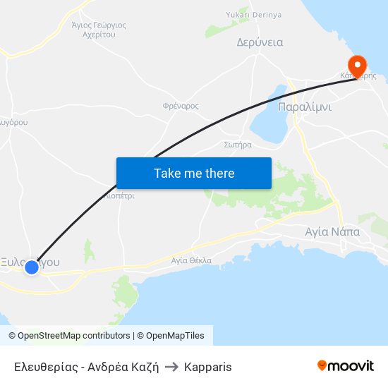 Ελευθερίας - Ανδρέα Καζή to Kapparis map