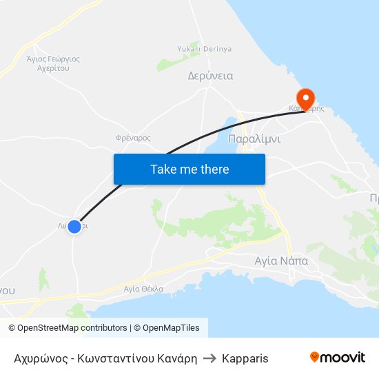 Αχυρώνος - Κωνσταντίνου Κανάρη to Kapparis map