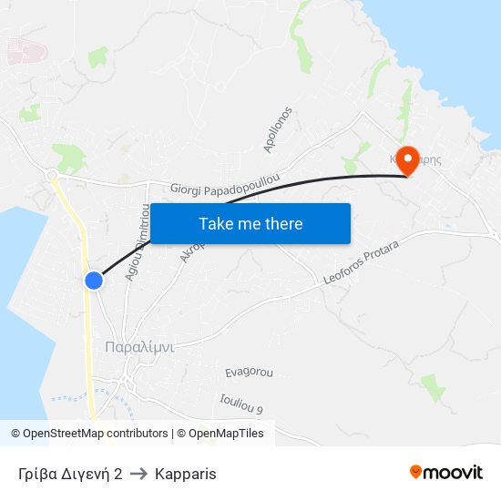 Γρίβα Διγενή 2 to Kapparis map