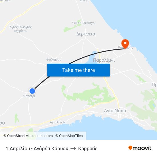 1 Απριλίου - Ανδρέα Κάρυου to Kapparis map