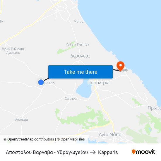 Αποστόλου Βαρνάβα - Υδραγωγείου to Kapparis map