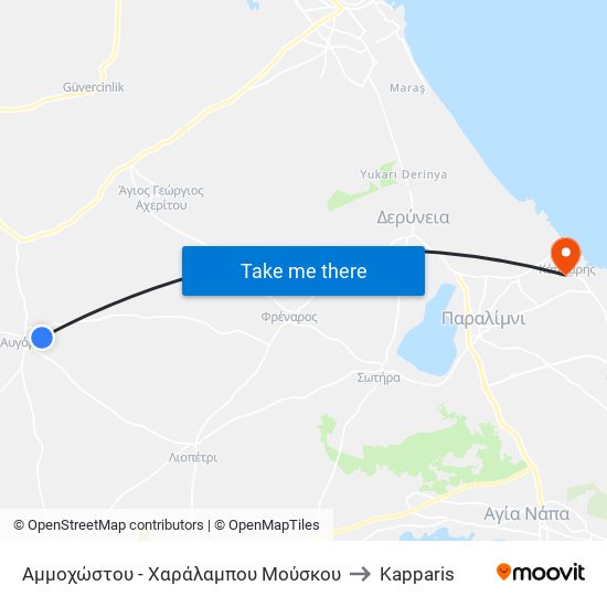 Αμμοχώστου - Χαράλαμπου Μούσκου to Kapparis map