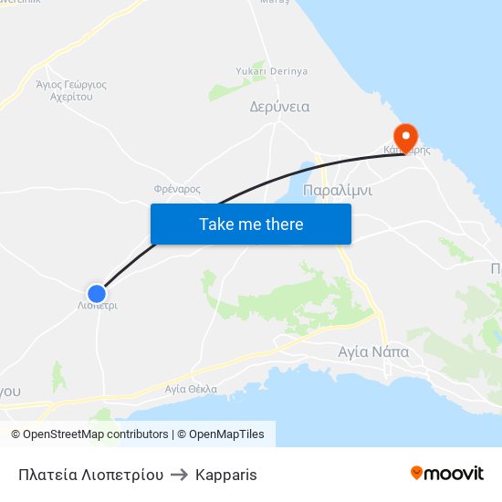 Πλατεία Λιοπετρίου to Kapparis map