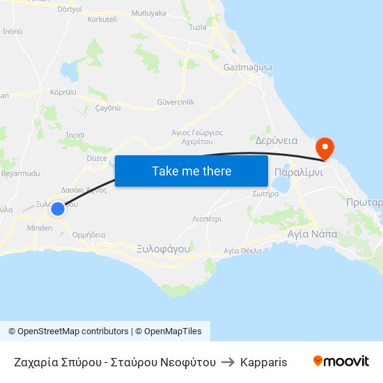 Ζαχαρία Σπύρου - Σταύρου Νεοφύτου to Kapparis map