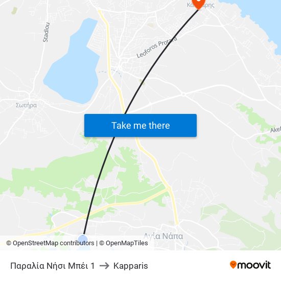 Παραλία Νήσι Μπέι 1 to Kapparis map