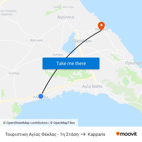 Τουριστικη Αγίας Θέκλας - 1η Στάση to Kapparis map