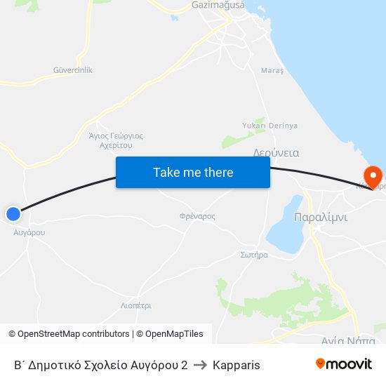 Β´ Δημοτικό Σχολείο Αυγόρου 2 to Kapparis map