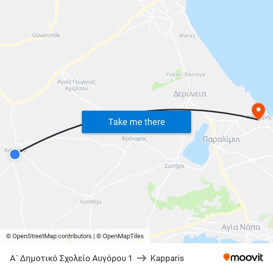 Α´ Δημοτικό Σχολείο Αυγόρου 1 to Kapparis map