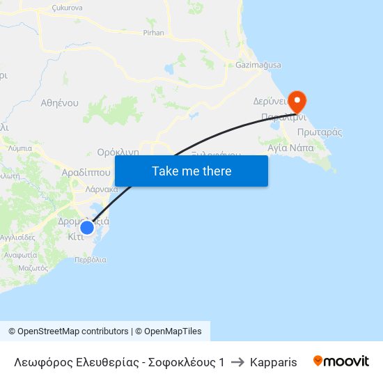 Λεωφόρος Ελευθερίας - Σοφοκλέους 1 to Kapparis map