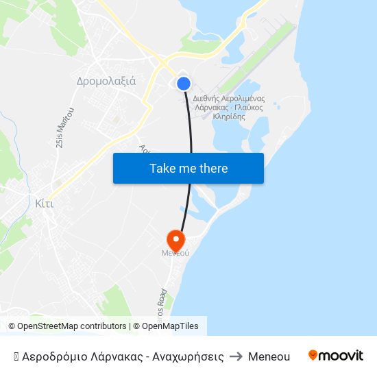 ✈ Αεροδρόμιο Λάρνακας - Αναχωρήσεις to Meneou map