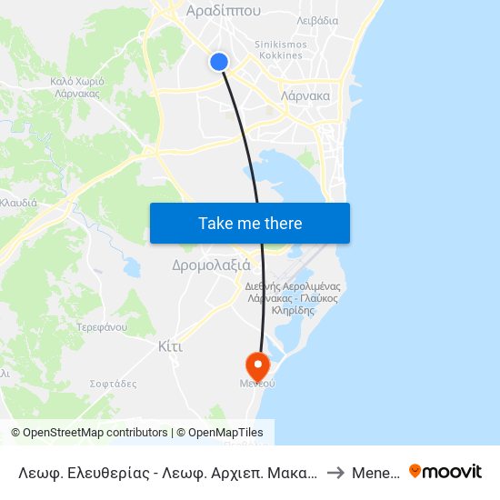 Λεωφ. Ελευθερίας - Λεωφ. Αρχιεπ. Μακαρίου Γ' to Meneou map