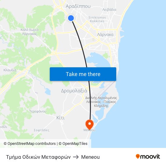 Τμήμα Οδικών Μεταφορών to Meneou map