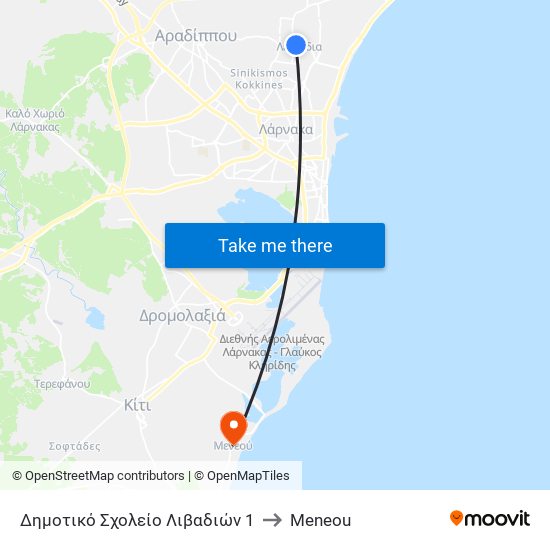 Δημοτικό Σχολείο Λιβαδιών 1 to Meneou map