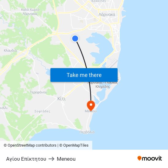 Αγίου Επίκτητου to Meneou map