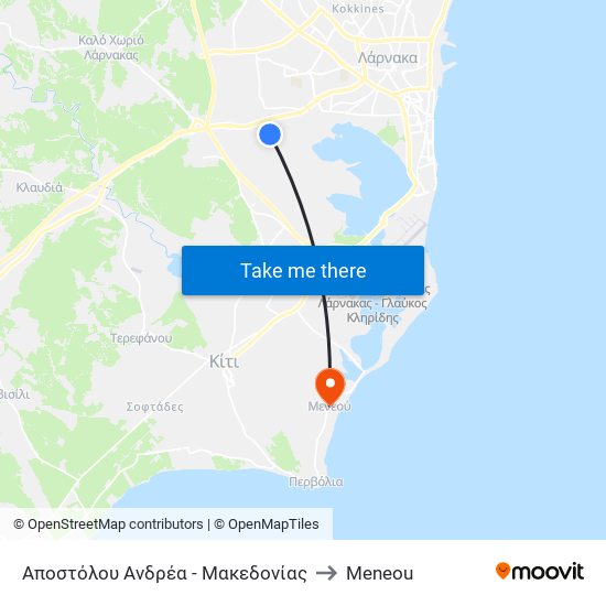 Αποστόλου Ανδρέα - Μακεδονίας to Meneou map