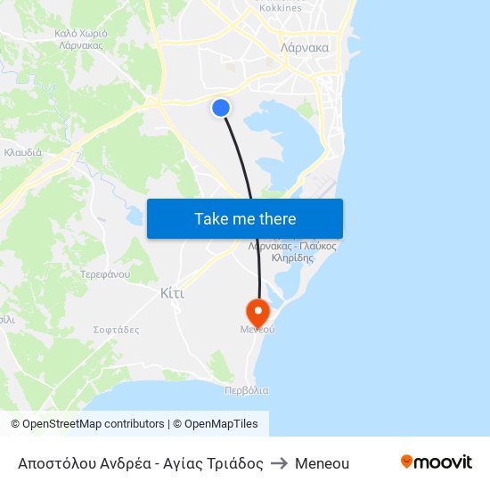 Αποστόλου Ανδρέα - Αγίας Τριάδος to Meneou map