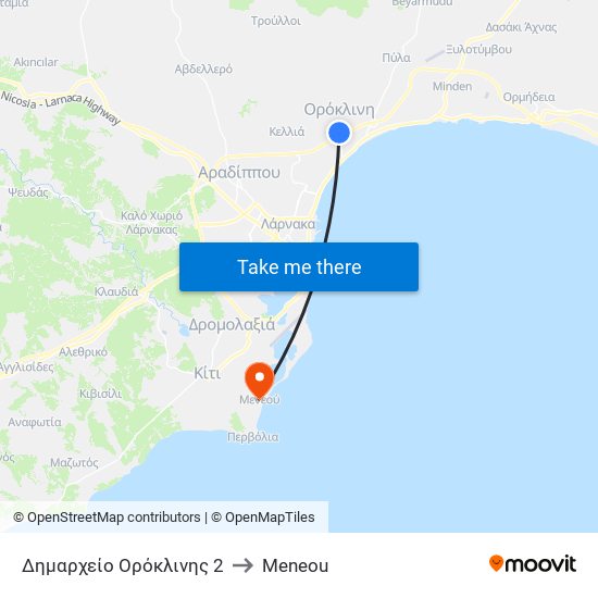 Δημαρχείο Ορόκλινης 2 to Meneou map