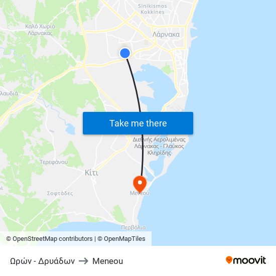 Ωρών - Δρυάδων to Meneou map