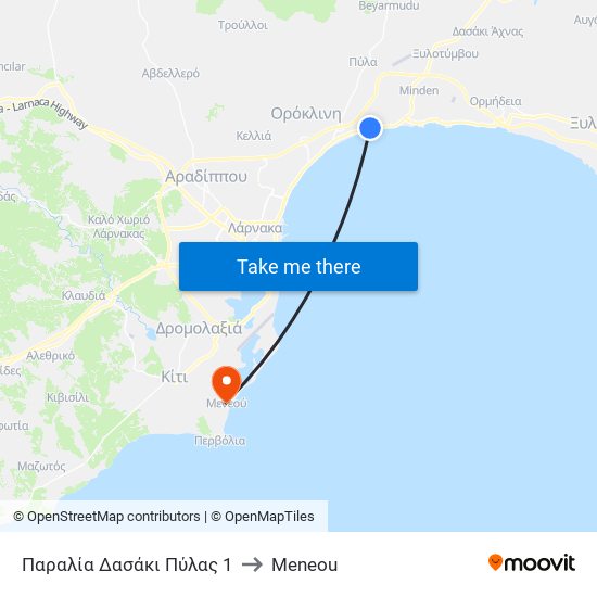 Παραλία Δασάκι Πύλας 1 to Meneou map