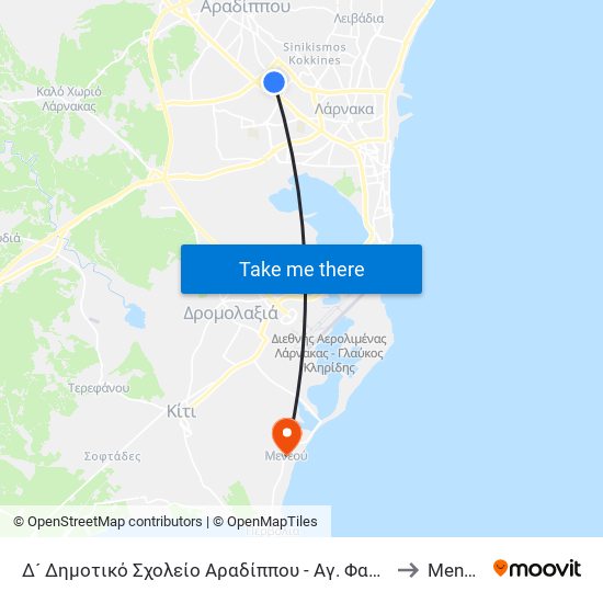 Δ´ Δημοτικό Σχολείο Αραδίππου - Αγ. Φανουρίου 1 to Meneou map