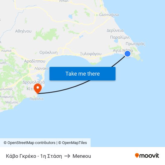Κάβο Γκρέκο - 1η Στάση to Meneou map