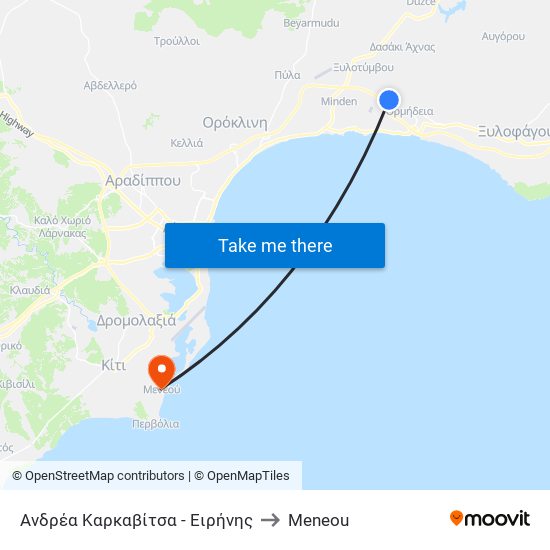 Ανδρέα Καρκαβίτσα - Ειρήνης to Meneou map