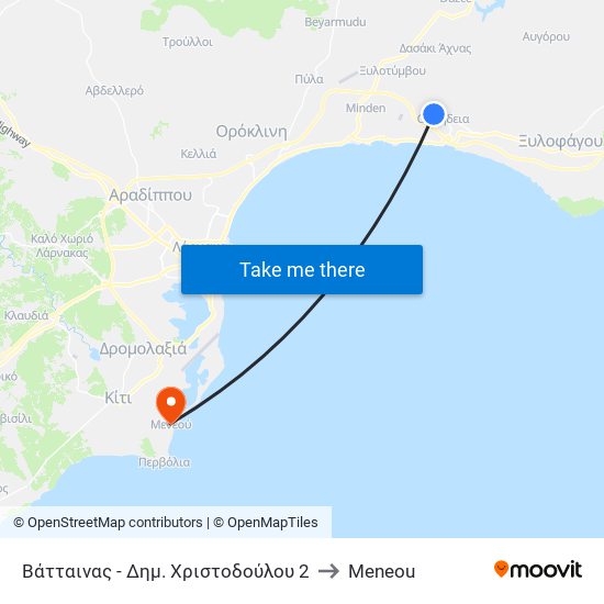 Βάτταινας - Δημ. Χριστοδούλου 2 to Meneou map