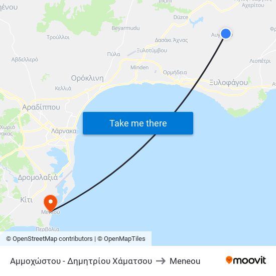 Αμμοχώστου - Δημητρίου Χάματσου to Meneou map