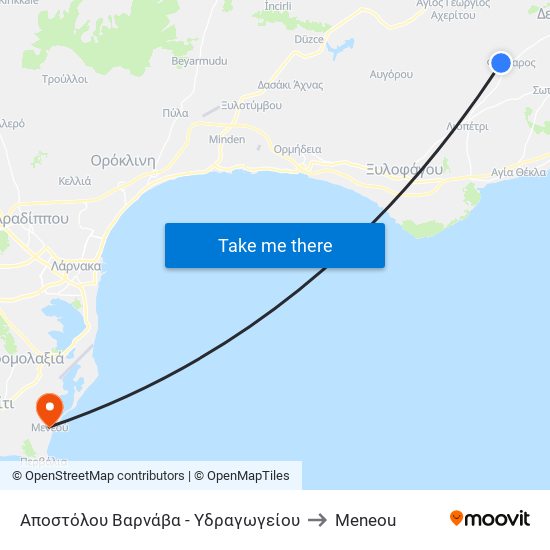 Αποστόλου Βαρνάβα - Υδραγωγείου to Meneou map