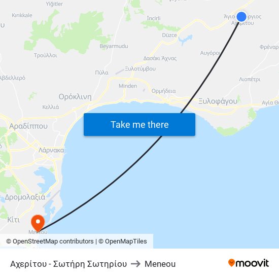Αχερίτου - Σωτήρη Σωτηρίου to Meneou map