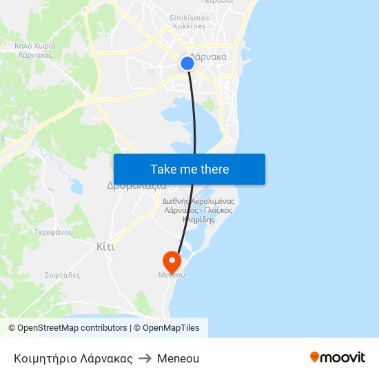 Κοιμητήριο Λάρνακας to Meneou map