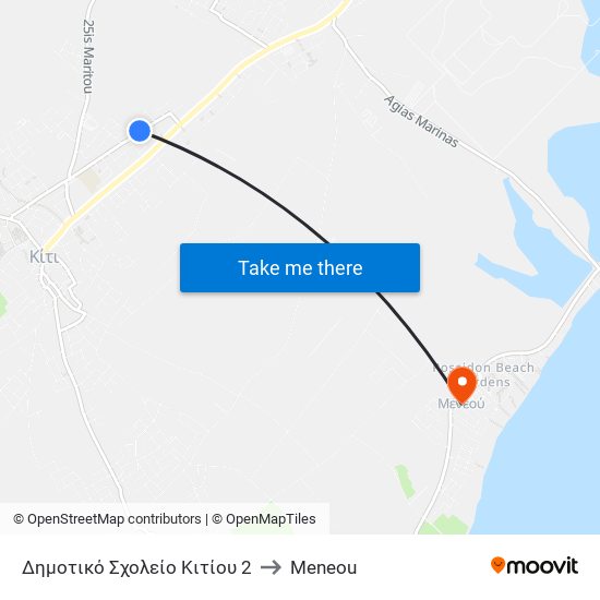 Δημοτικό Σχολείο Κιτίου 2 to Meneou map