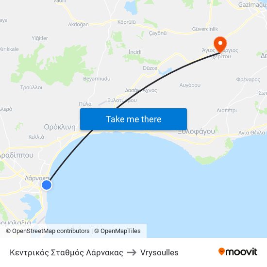 Κεντρικός Σταθμός Λάρνακας to Vrysoulles map