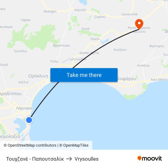 Τουχζανέ - Παπουτσαλίκ to Vrysoulles map