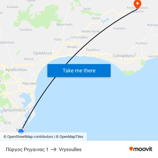 Πύργος Ρηγαινας 1 to Vrysoulles map